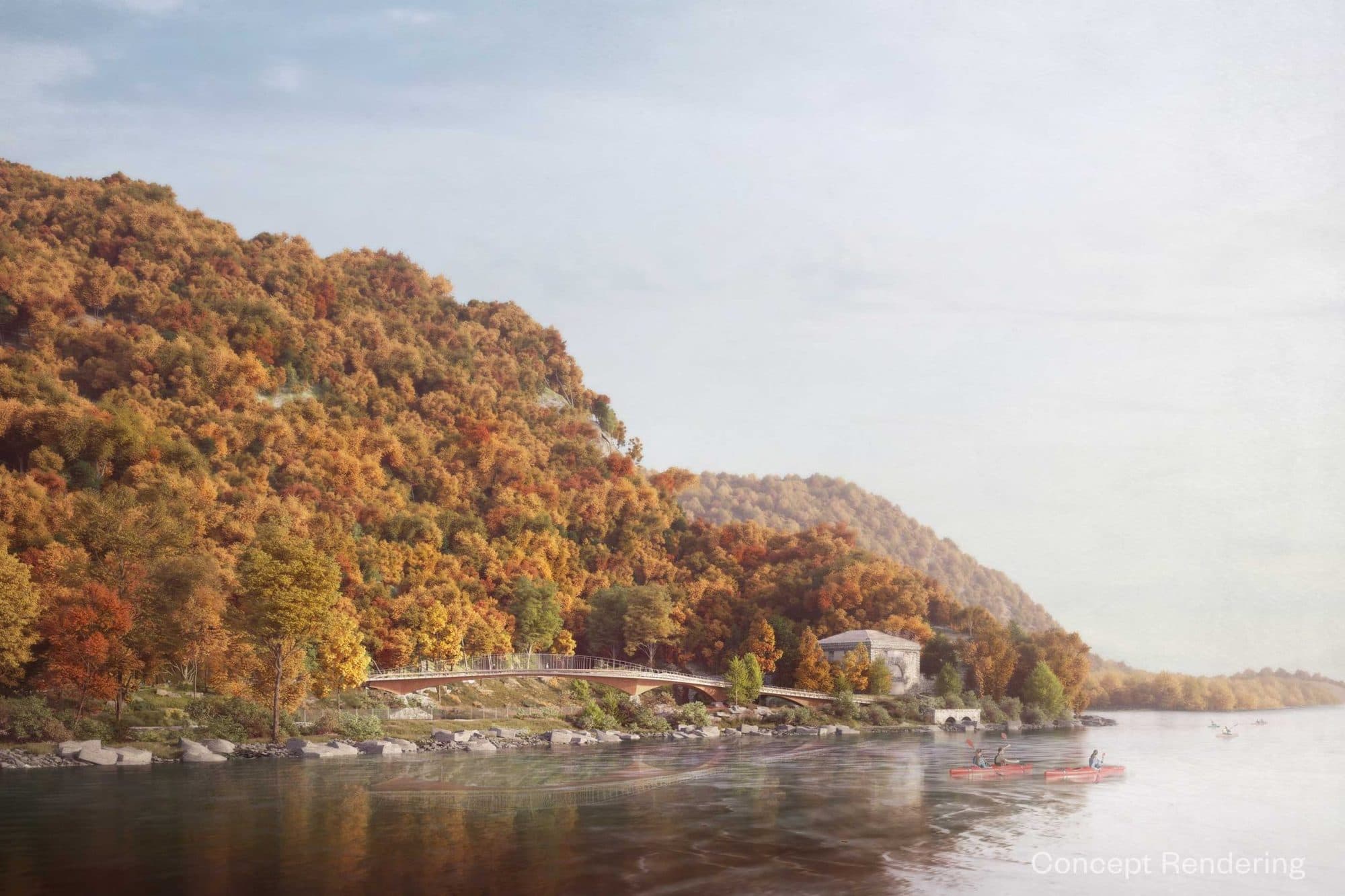The Breakneck Connector shoreline seen from the Hudson River